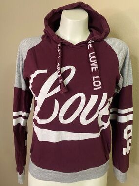 On Fire LOVE 84 Maroon & Gray pullover cotton graphic Hoodie M ❤️❤️